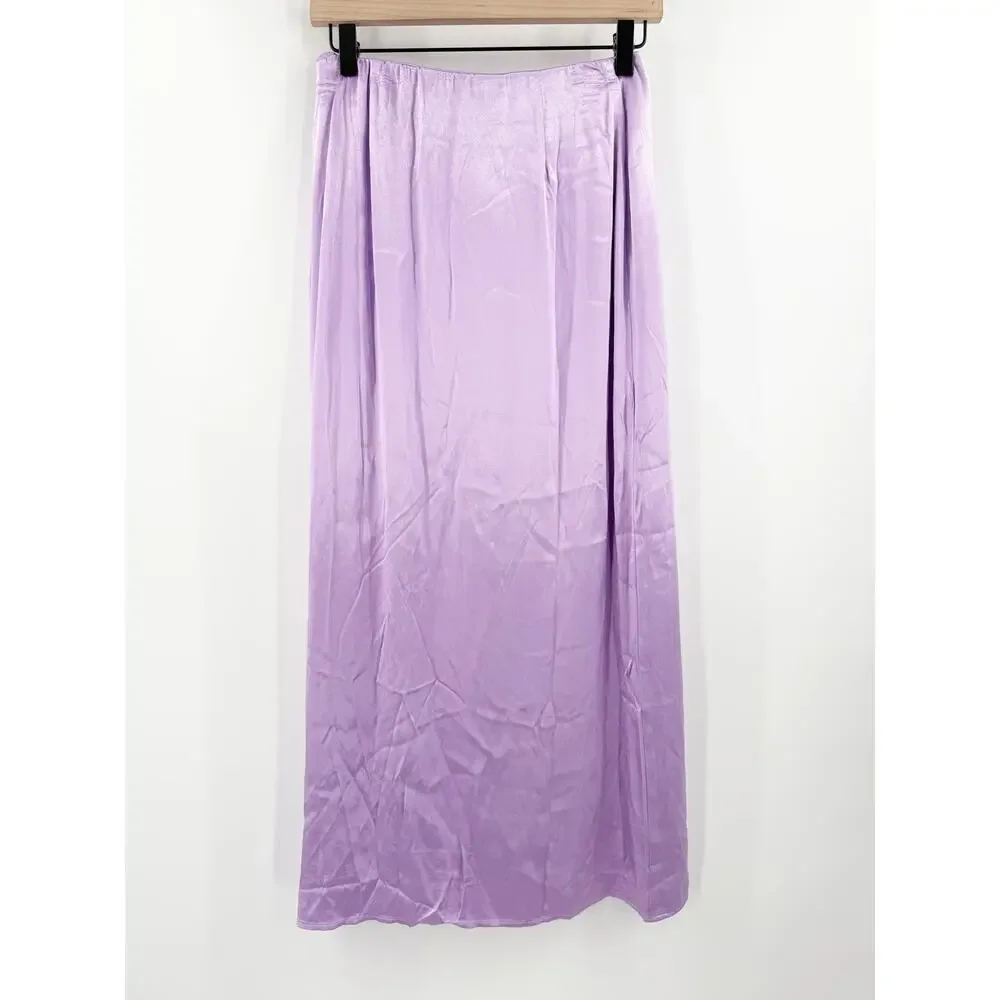 LINE & DOT Adelyn Skirt SZ Small NWT Lilac Purple Satin High Slit Midi Zipper